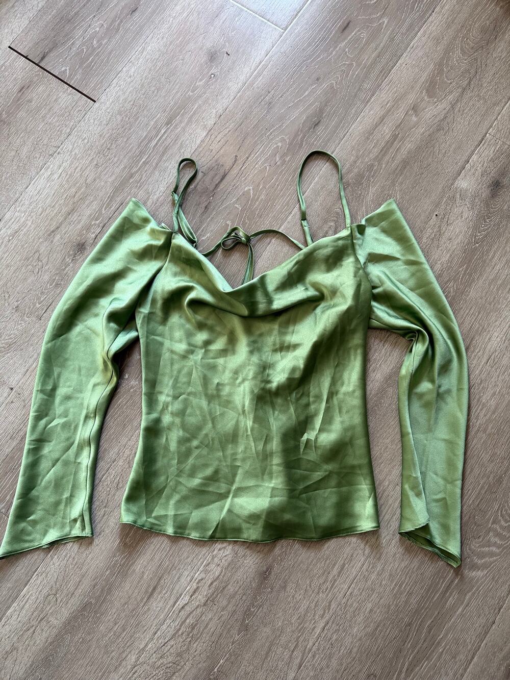 ASOS Edition Green Satin Cowl Neck Cold Shoulder Top Y2K US 4